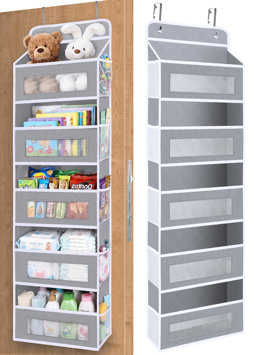 Over The Door Organizer Storage with 10 Pockets, 5 Shelf Hanging Door Storage Organizer for Nursery, Pantry, Bathroom & Bedroom, Reinforced Shelves,Holds up to 48lbs