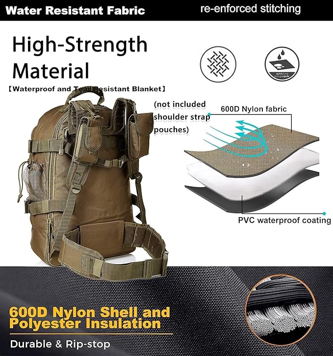 Expandable 40-64L Military Tactical Backpack 3 Day Bag Hiking Gym Sport Camping