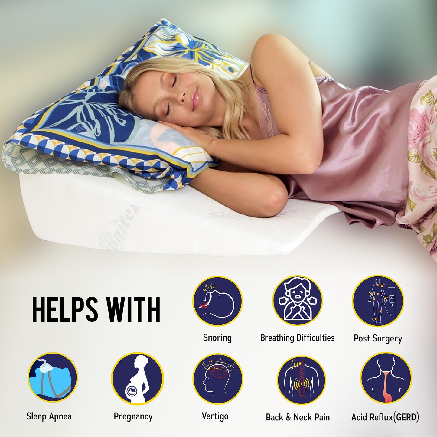 Sleepnitez Fsa Eligible 8" Bed Wedge Pillow – Memory Foam Wedge for Sleeping, Acid Reflux Pillow for Snoring, GERD, Pregnancy, Sleep Apnea, Reading – Soft Luxurious 3.25" Memory Foam Top Layer