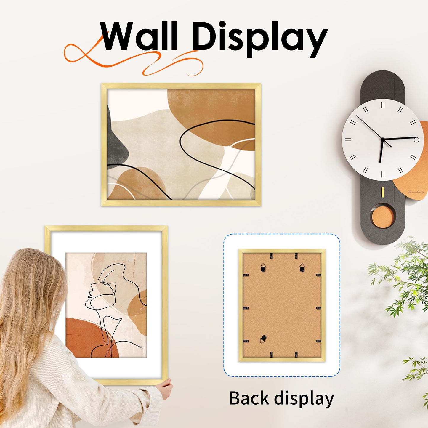 FIXSMITH 12x16 Picture Frame Gold Set of 4, Photo Frame with HD Plexiglass, Display Pictures 8.5x11 with Mat or 11x17 Without Mat, Gold Picture Frames Collage Wall Decor, Gallary Wall Frame