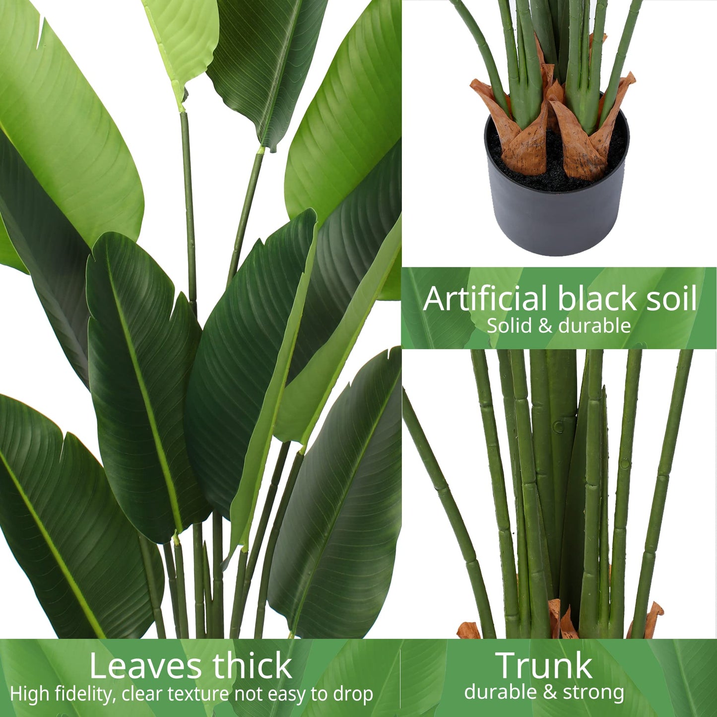 YEPDIN Artificial Bird of Paradise Plant 5 Ft Tall Fake Banana Leaf Plant for Indoors and Outdoors,Faux Palm Tree with Plastic Pot for Office and Home Decor,L1602PCS