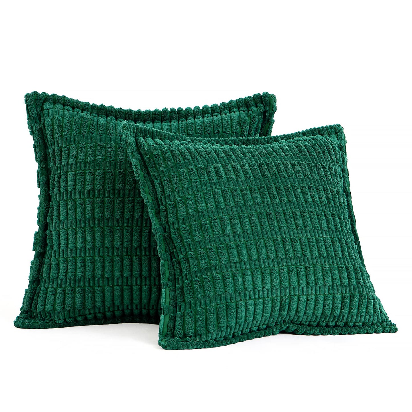 MIULEE Christmas Green Corduroy Decorative Throw Pillow Covers Pack of 2 Soft Striped Pillows Pillowcases with Broad Edge Winter Modern Boho Home Decor for Couch Sofa Bed Spring 20x20 Inch