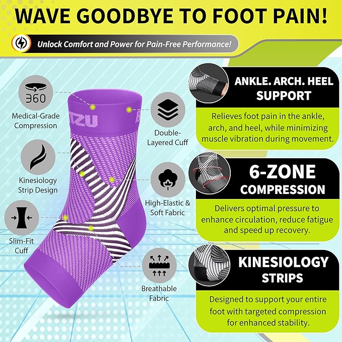 Compression Socks for Plantar Fasciitis, Achilles Tendonitis, Arthritis Relief, Ankle Brace Compression Sleeve with Foot Arch Support, Ankle Wrap for Women, Men, Swelling & Heel Pain Purple S-M
