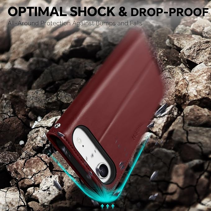 TUCCH Detachable Case Wallet for iPhone Air (6.5") 2025, Wrist Strap | 4 Card Holders RFID Blocking | Wireless Charging | Stand | 2-in-1 Magnetic | PU Leather | Shockproof Folio Cover | Dark Red