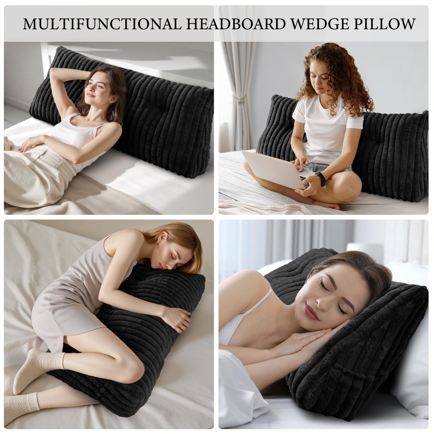 Dorivalley Headboard Pillow Queen, Triangular Wedge Pillow Headboard Queen, Cushion Headboards Reading Pillows, Backrest Pillows for Sitting in Bed or Working with Removable Cover, Black