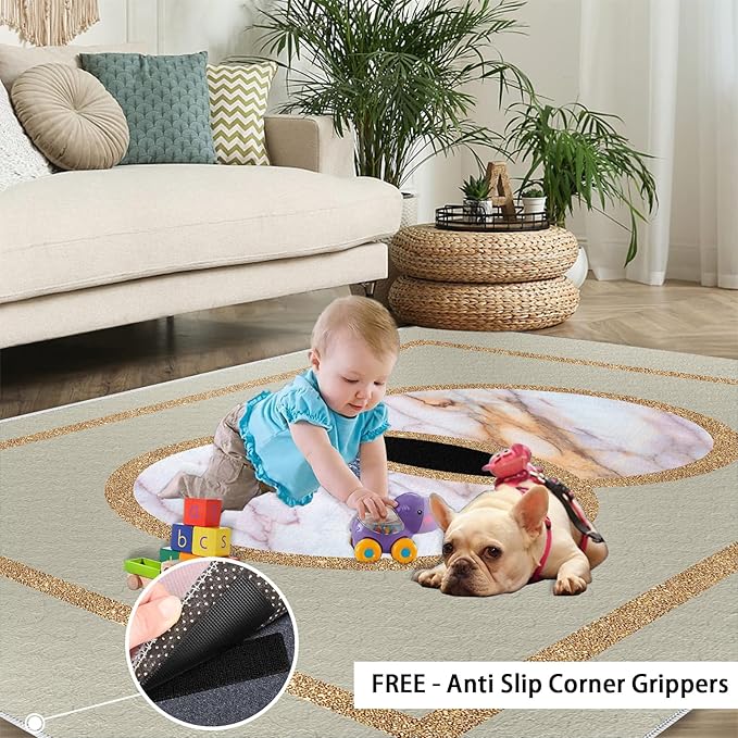 Abstract Marble Area Rugs Gilded Circle Rectangle Geometry Area Carpet Mid-Century Simple Rug Luxury Decor Rug for Living Room Door Mats Porch 6x9ft