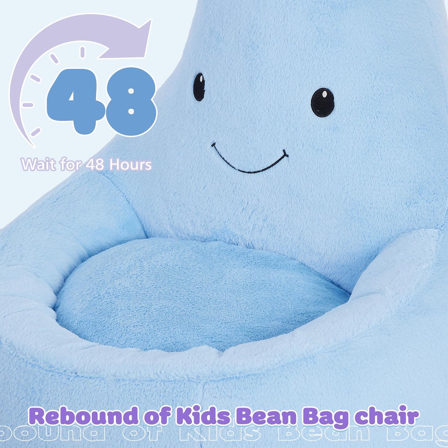 DUMOS Kids Bean Bag Chair, Stuffed Toddler Couch with Faux Rabbit Fur Cover for Teens & Kids, Comfy Lazy Sofa Chair for Reader, Living Room, Bedroom, Aged 4-12 Years, 31 Inch, Blue
