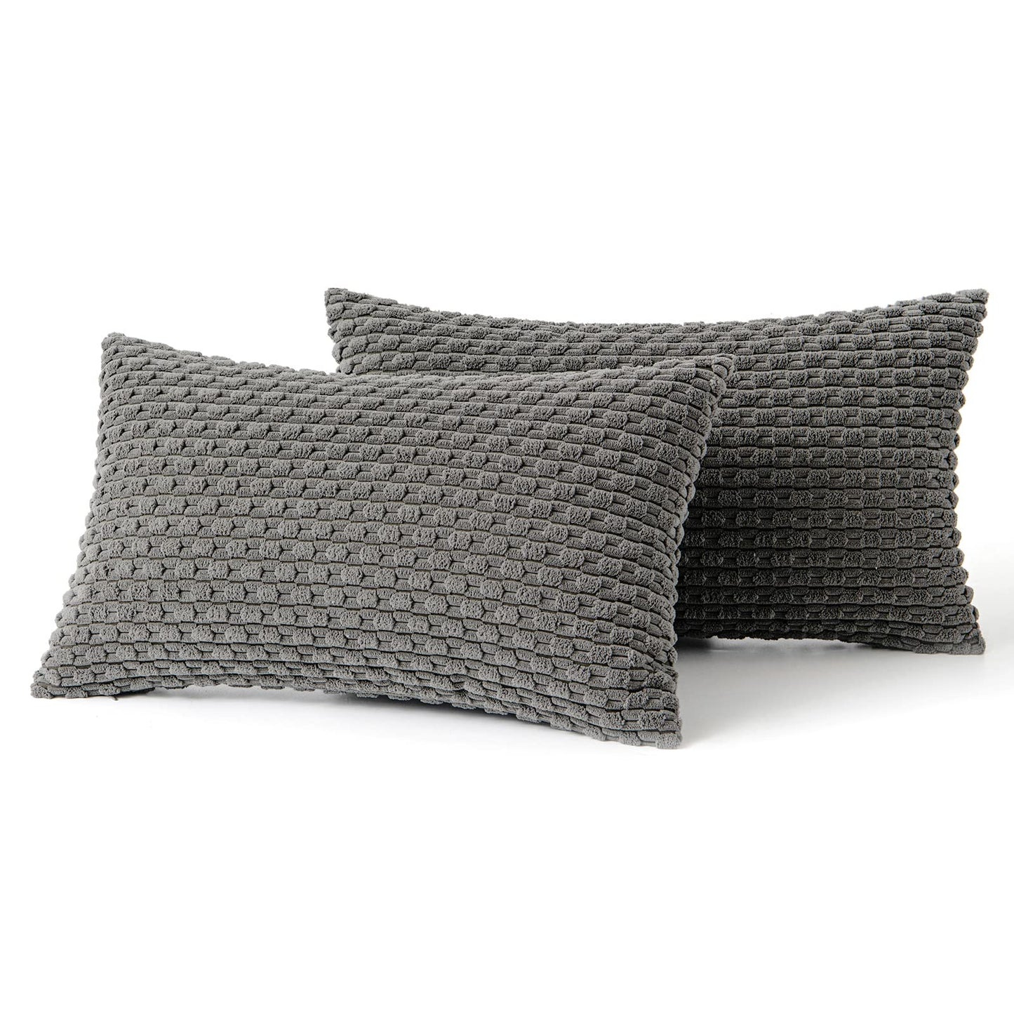 MIULEE Pack of 2 Decorative Lumbar Throw Pillow Covers 12x20 Inch Soft Boho Striped Textured Corduroy Pillow Covers Modern Farmhouse Home Decor for Couch Bed Sofa Living Room Dark Grey