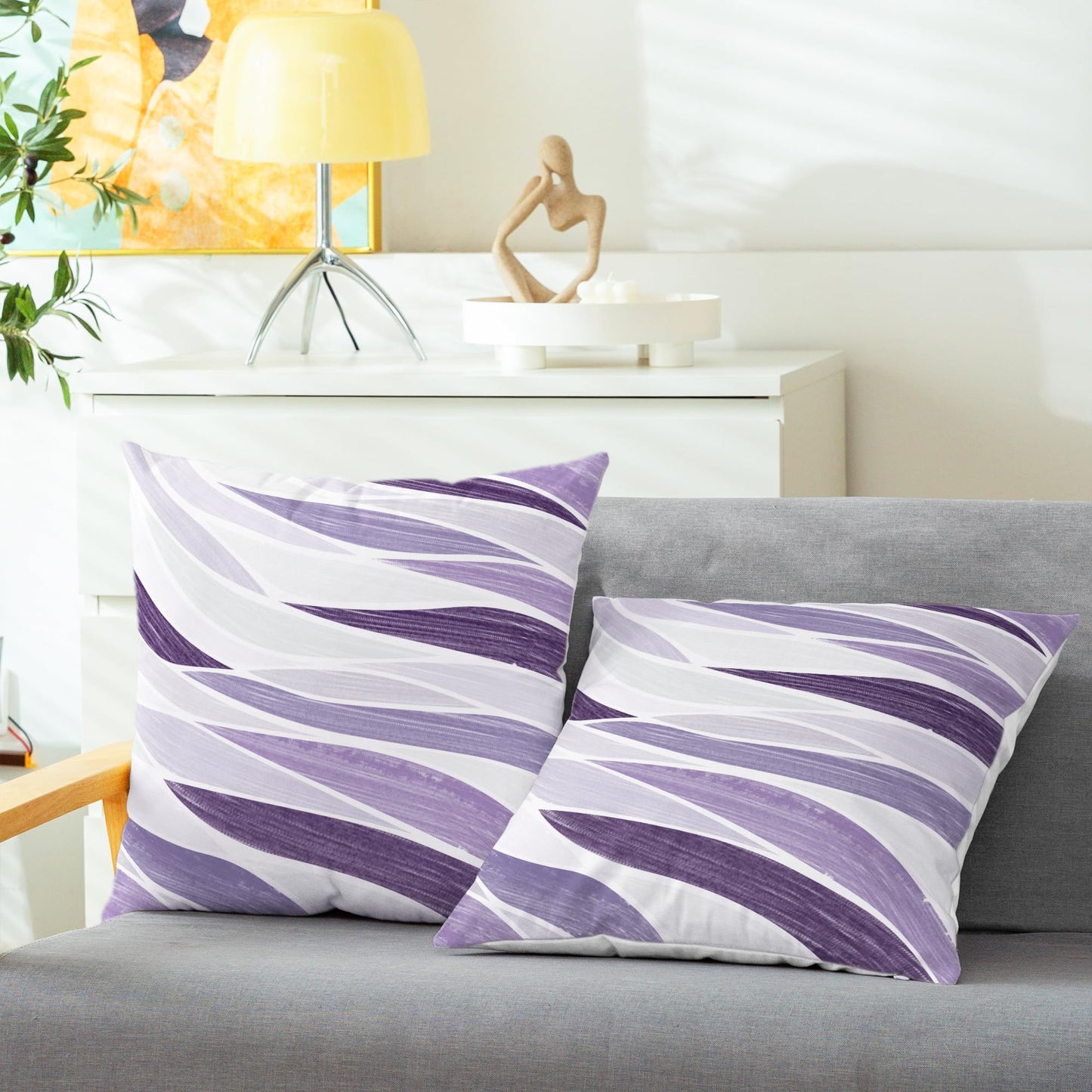CaliTime Throw Pillow Covers Decorative 18 X 18 Inches Pack of 2 Cozy Fleece Two-Tone Abstract Sea Wave Geometric Cushion Cases for Couch Bed Sofa Farmhouse Decoration Deep Purple Grey
