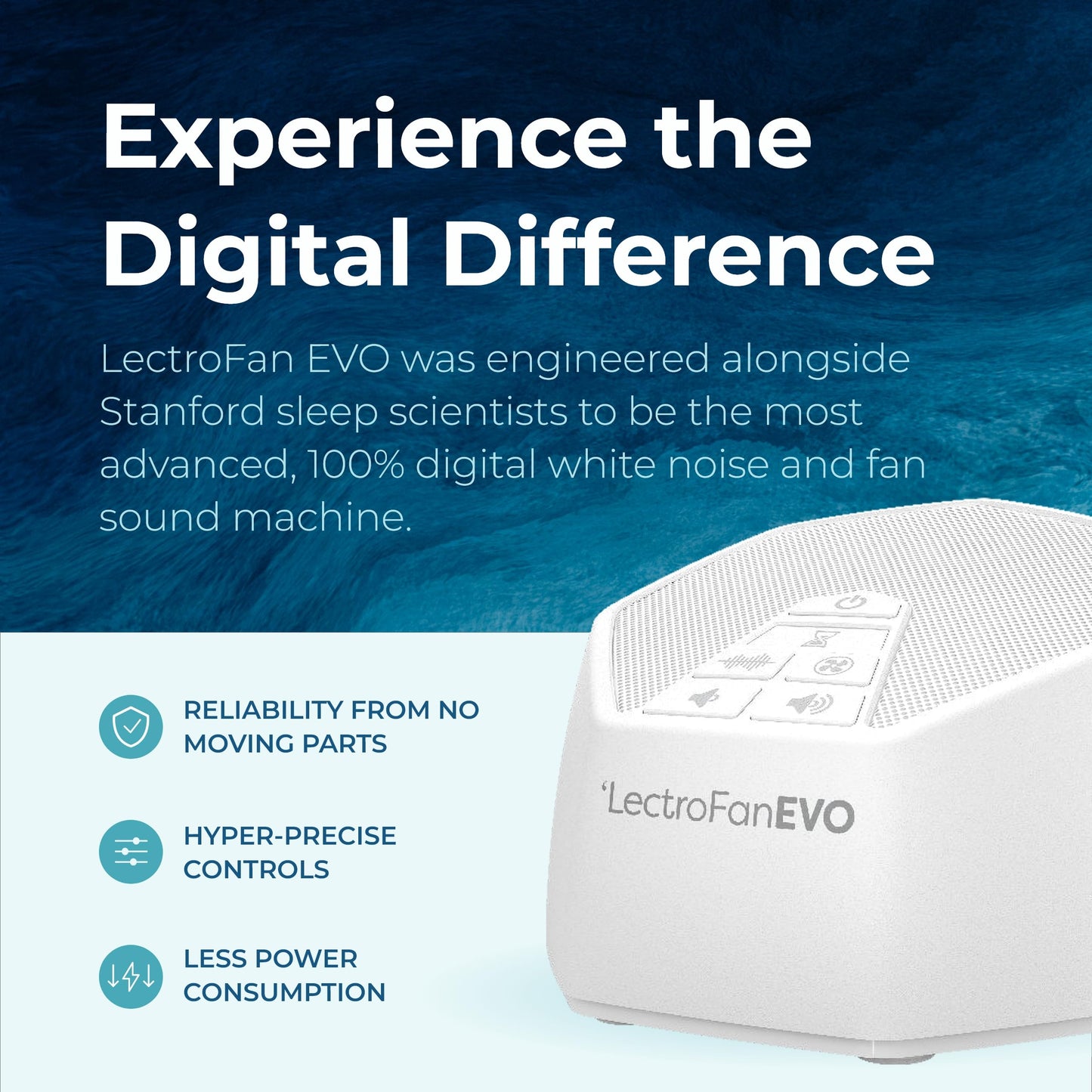 Adaptive Sound Technologies LectroFan EVO - Non-Looping Sound Machine for Sleep - Soothing Noise - Convenient Sleep Timer - Lightweight Build - USB-Powered - White