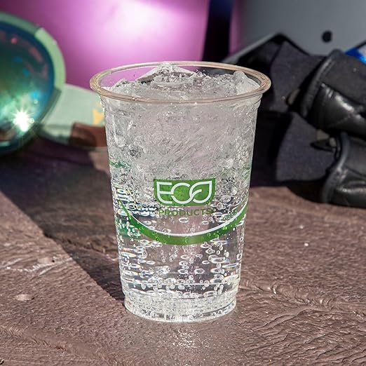 ECO PRODUCTS GreenStripe Clear Compostable 20oz PLA Large Plastic Cups, Case of 1000, Disposable Renewable Plant-Based Cold Cups, For Cold Drinks & Snacks, BPI Certified, ASTM Compliant.