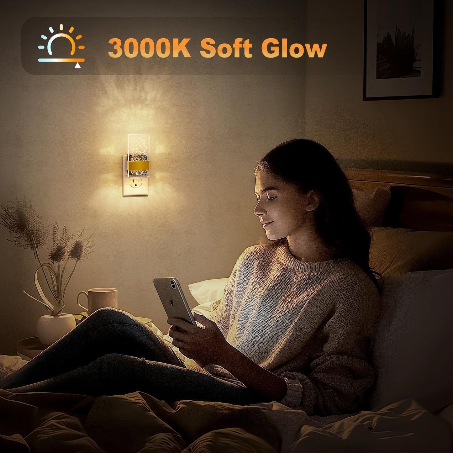 JandCase Night Lights Plug into Wall, Dusk to Dawn Sensor, 3000K Soft White LED, Acrylic Bubble Design, 0-100lm Adjustable Brightness, 2-Pack for Bedroom, Bathroom, Living Room, Hallway