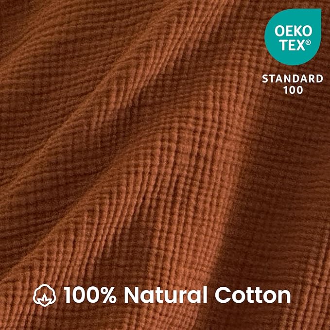 FALUCA Cotton Muslin Reversible Blanket Twin Size for Bed, Couch, Four Layers Blanket, Soft Lightweight Cozy Breathable Farmhouse Decoration for All-Season, Camel