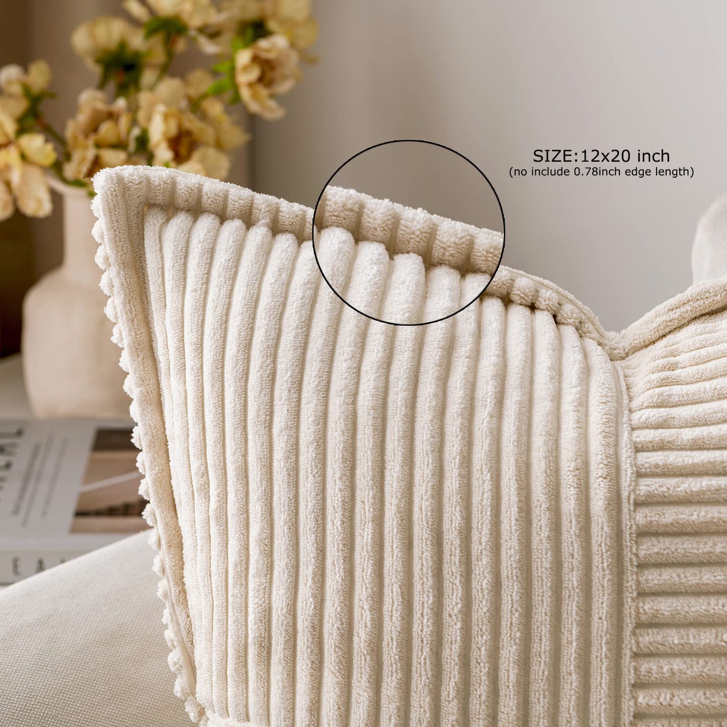 MIULEE Pack of 2 Decorative Corduroy Boho Striped Pillow Covers Beige Bundle Set of 2 Pillow Inserts 12x20