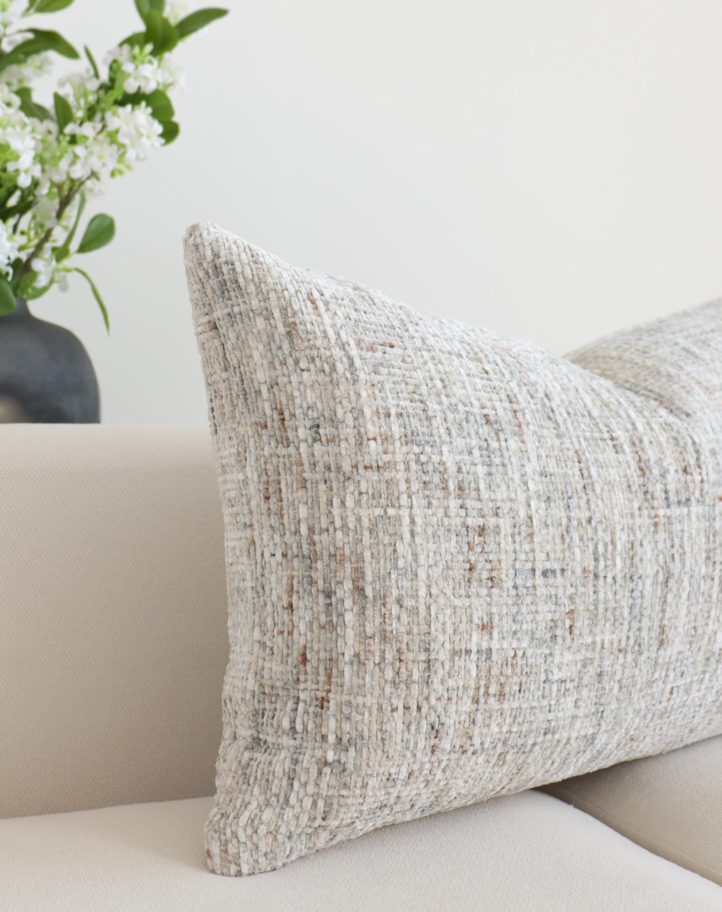 HOMFINER Textured Chenille Decorative Throw Pillow Cover for Bed 14x36 Soft Neutral Woven Lumbar Accent Boho Farmhouse Long Rectangle Cushion Case for Modern Home Decor Couch Sofa Bedroom Living Room