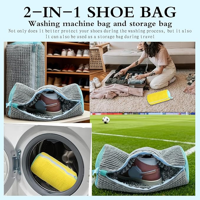 Shoe washing bag, washing machine shoe bag, reusable shoe washing bag, 360 ° deep cleaning, suitable for all shoe types, with self-locking zipper, 2-pack (Grey)