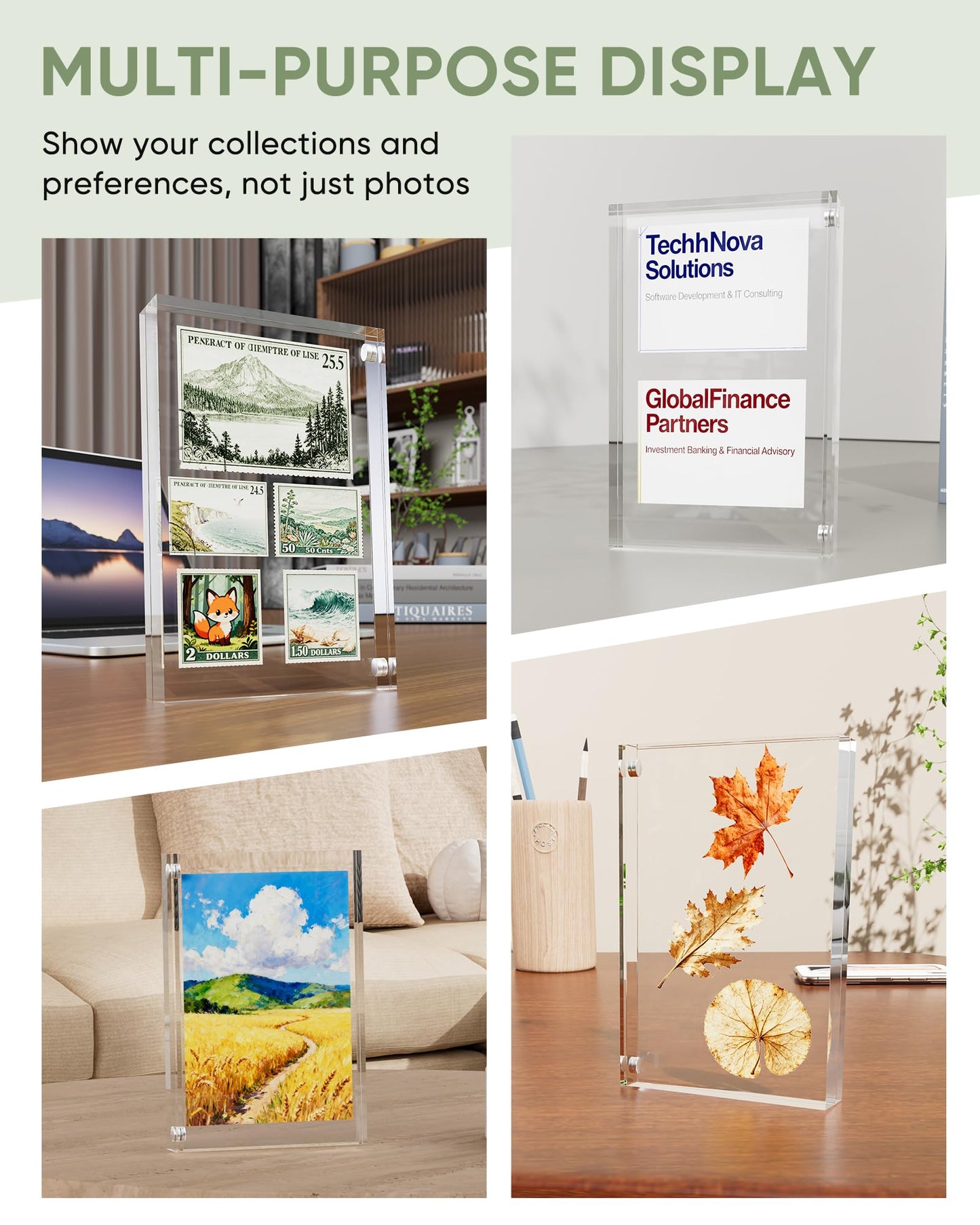 Z-STRALINK 5x7 Acrylic Picture Frames 3 Pack, Clear Magnetic Picture Frames 5x7, Double Sided Photo Frameless Free Standing Tabletop Display for Home & Office Decor