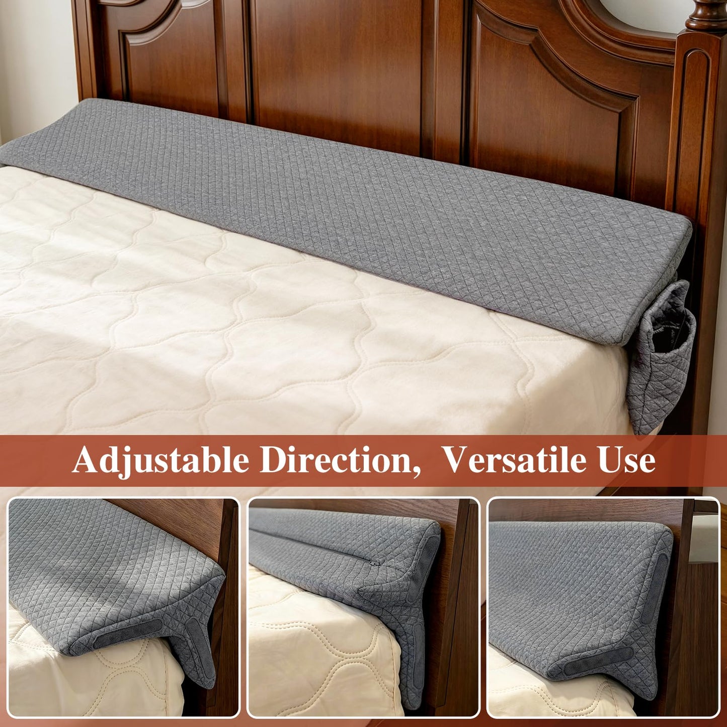 JZHLLA Triangle Bed Gap Filler King High Density Foam Headboard Gap Filler Pillow with 2 PCS Pockets and Removable Washable Cover, Prevent Items from Falling
