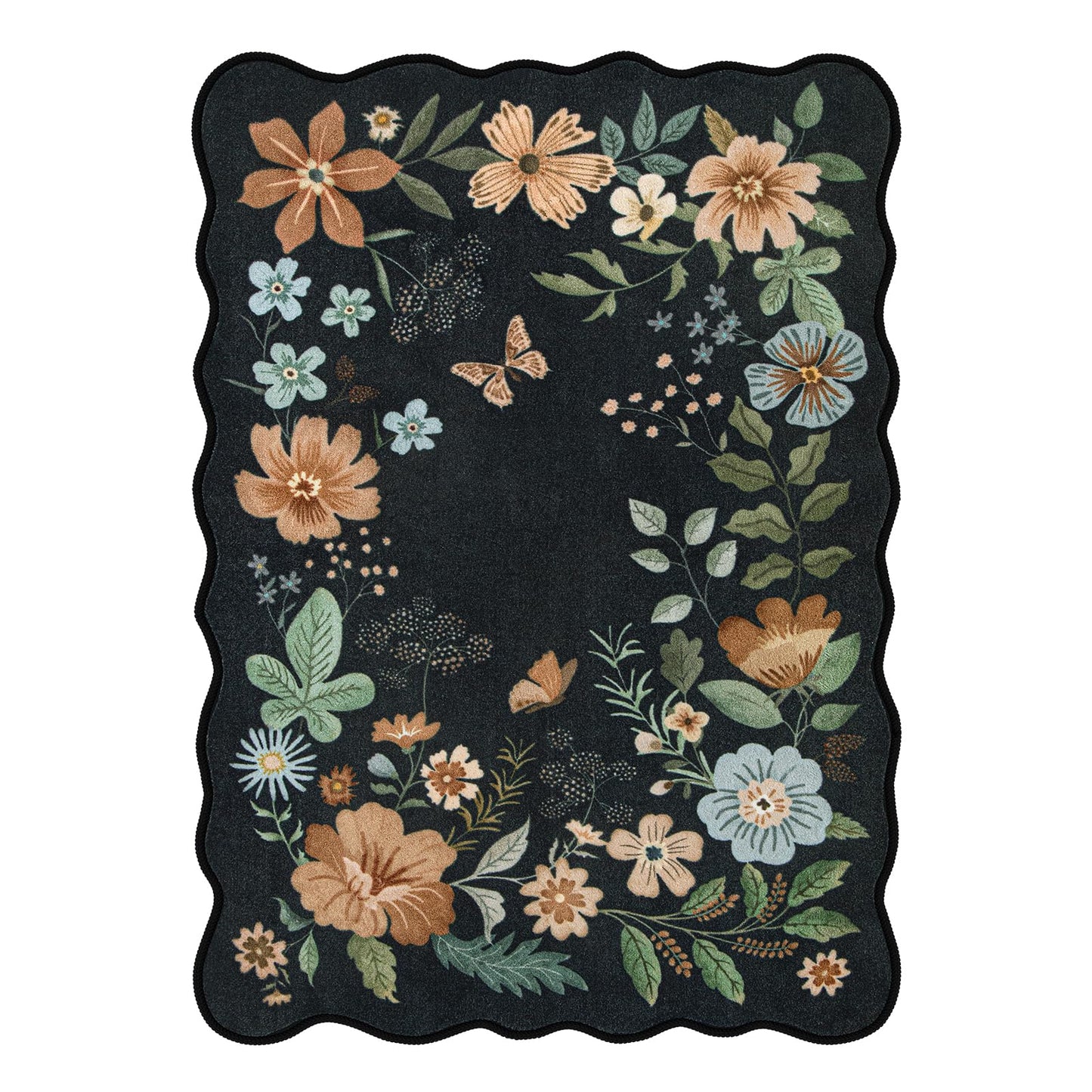 Lahome Floral Rugs for Living Room, 5x7 Area Rugs Ultra-Thin Soft Washable Rug, Non-Slip Bedroom Rug Stain Resistant Boho Flore Carpet for ‎Dining Room Office (5x7ft,Black/Grey)