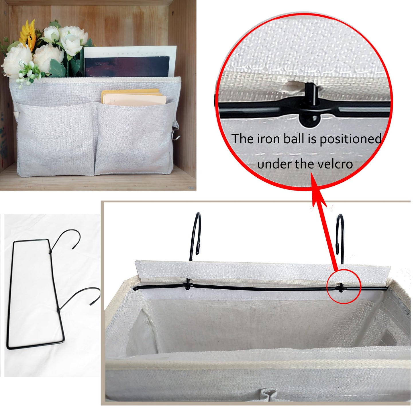SMALL GOAL Bedside Caddy, Bedside Hanging Storage Organizer for College Dorm , Bunk and Hospital Beds, Can be Placed Books, Phones,Keys, Glasses，Magazine Holder (grey, 1)