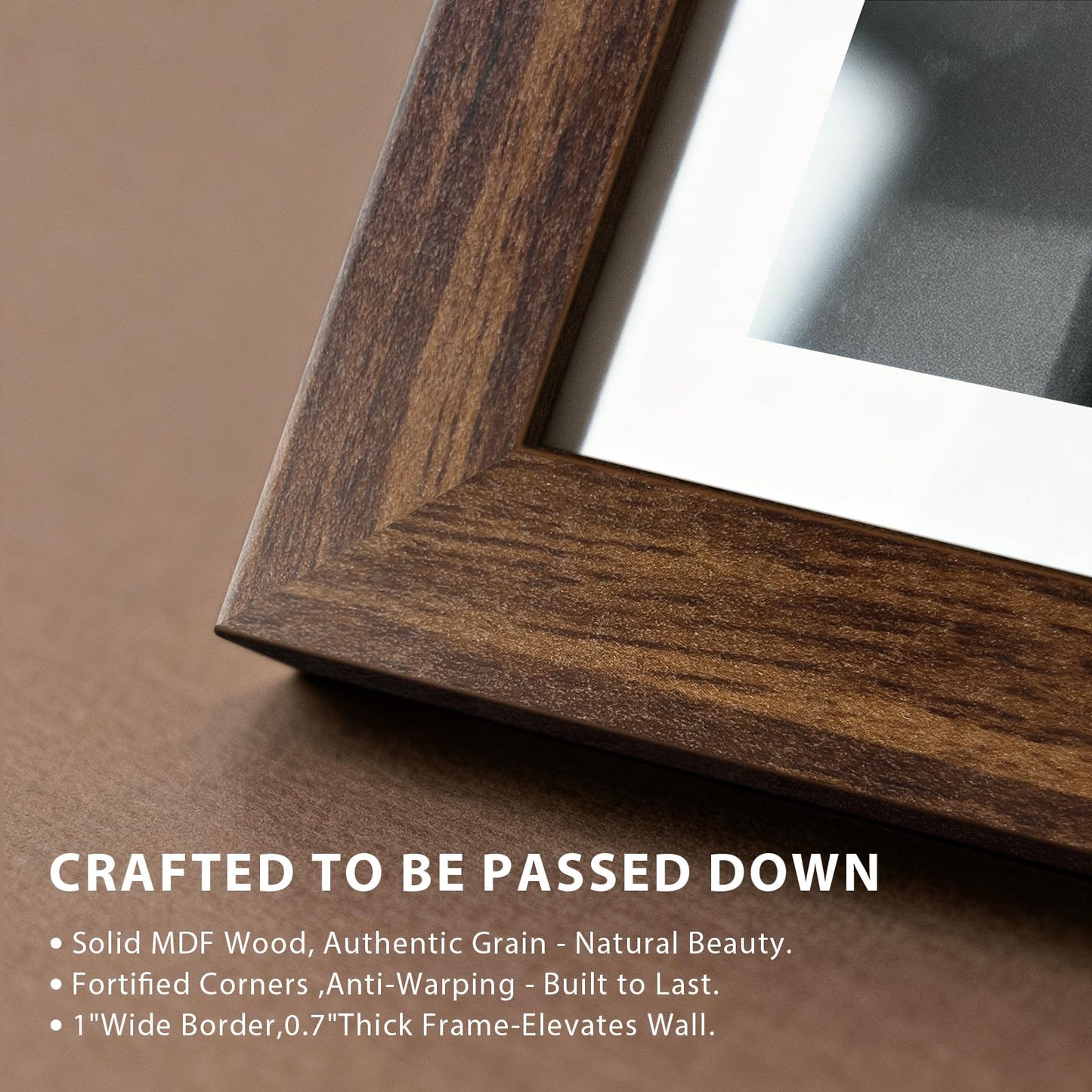 KissNow 5x7 Picture Frame 4 Pack, Brown Wood 7x5 Frame, Tempered Glass, Vertical or Horizontal Tabletop Display for Photos & Art Prints