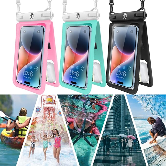 [2-Pack] Tekcoo Double Space Detachable Waterproof Phone Case IPX8 Pouch Lanyard Dry Bag for iPhone 17/16/15/14/13/12/Pro Max/Air/Pro/Xr/Xs/SE, Galaxy S25/S24/S23/S22/S21/FE/A17/A16/A15 up to 7"