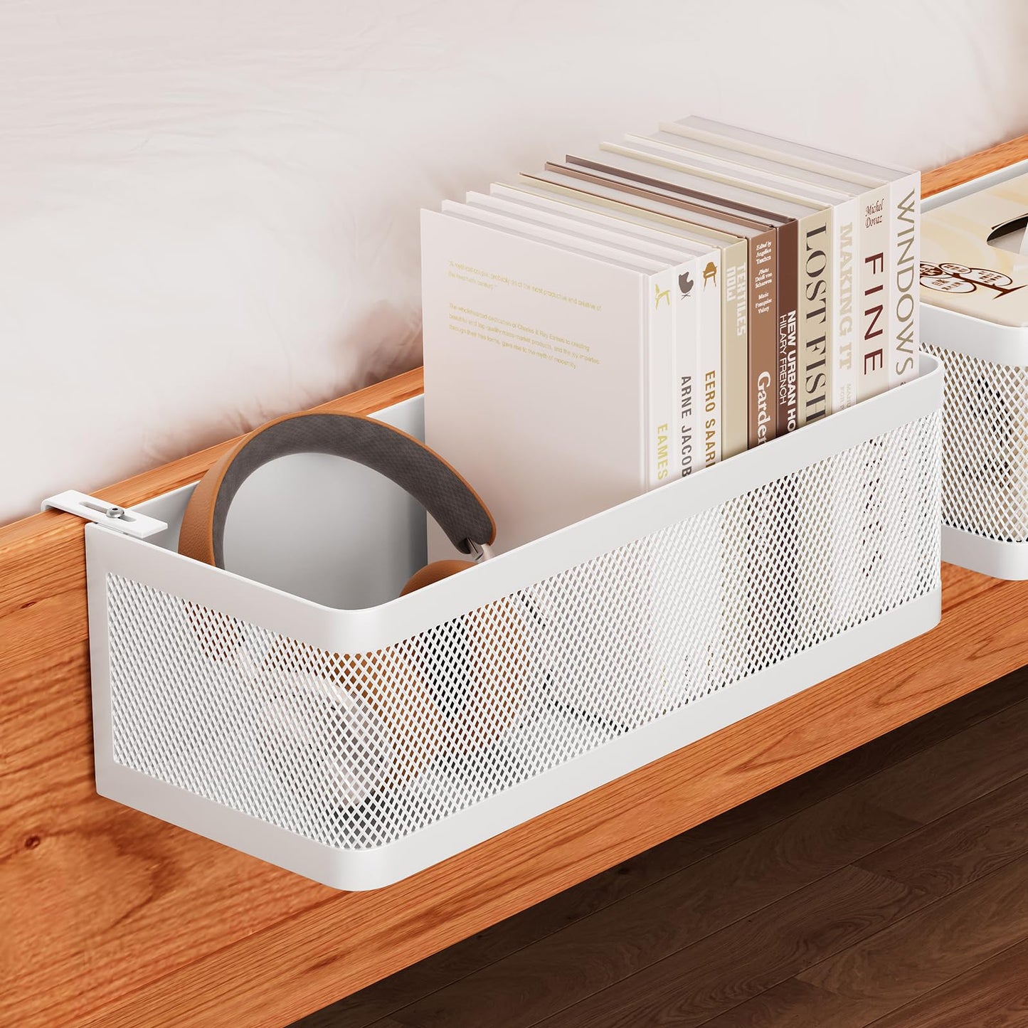 WOCUBEHOME Bedside Caddy Shelf for Bunk Bed & Dorm, Adjustable Bunk Bed Caddy Holder for Top Bunk, Rails, Cribs, Bedside Shelf Organizer for Phone/Books/Drinks (White, L(L11in*W4.9in*H3.93in))