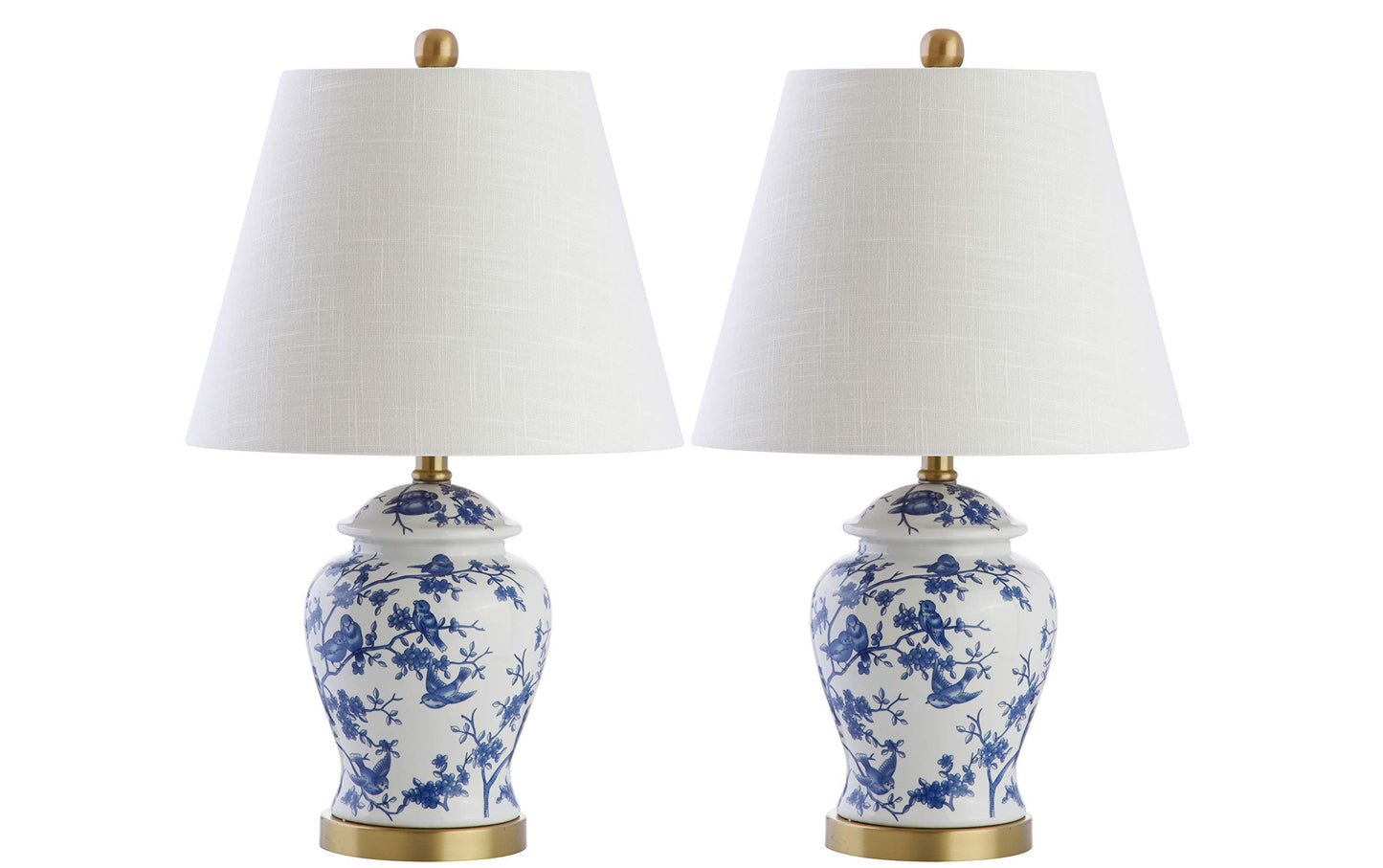 JONATHAN Y 22" Blue/White Ceramic Table Lamp, French Country Chinoiserie Ginger Jar LED Bedside Lamp for Living Room Bedroom, White Linen Shade (JYL3005A-SET2)