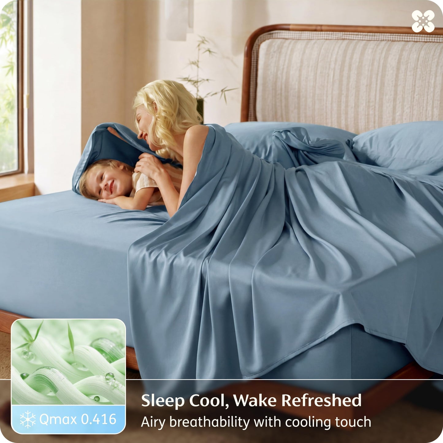 Bedsure 100% Organically Grown Bamboo Viscose Queen Sheet Set | Cooling Bedsheets for Hot Sleepers | Luxury Silky Soft PureWoven | 18" Deep Pocket with Corner Straps | Oeko-Tex [Mineral Blue]