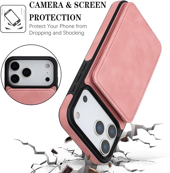 GUERNICA for iPhone 17 Pro Max (6.9") Case Wallet with Card Holder, RFID Blocking Leather Protection, Shockproof Women Men Phone Case for Apple 17 Pro Max, Pink