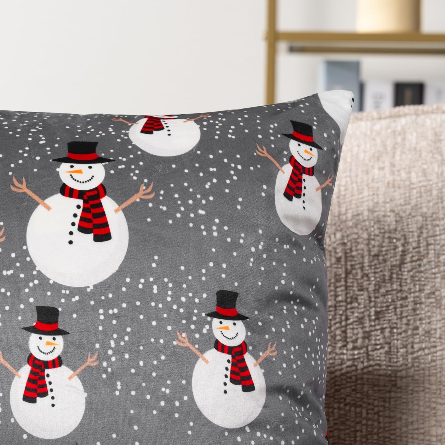 PAVILIA Holiday Throw Pillow Covers 20x20 Set of 2, Decorative Pillow Cases Bed Sofa Couch, Christmas Winter Accent Decor Cushion Bedroom Living Room, Velvet Square Euro Sham Covers, Snowman Gray