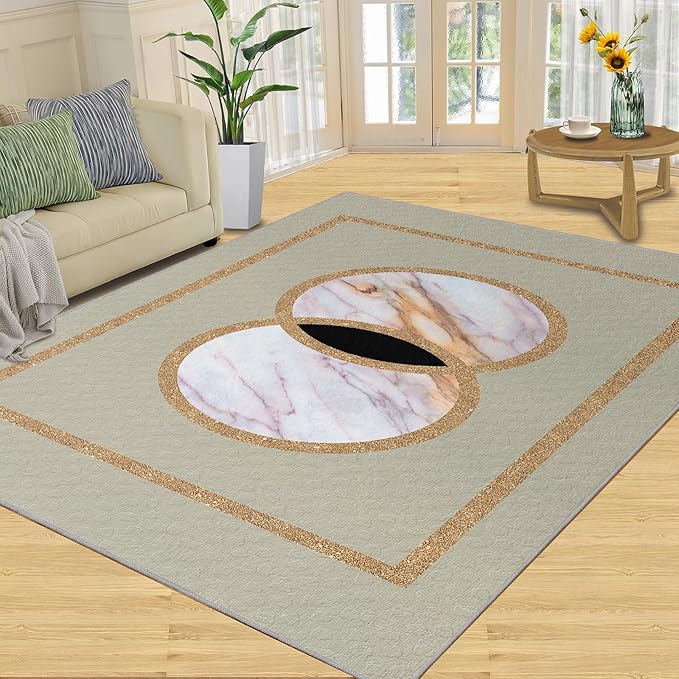 Abstract Marble Area Rugs Gilded Circle Rectangle Geometry Area Carpet Mid-Century Simple Rug Luxury Decor Rug for Living Room Door Mats Porch 3x5ft