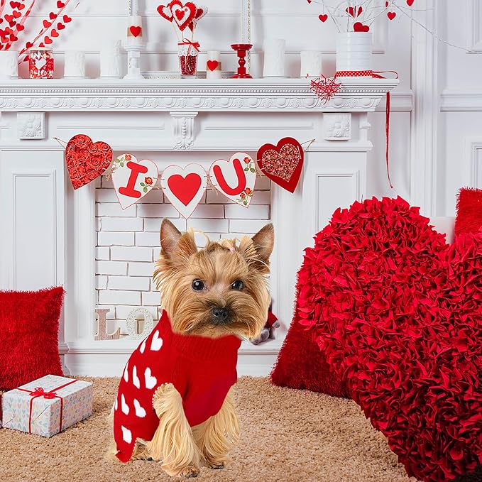GOYOSWA Valentine Dog Sweater Dog Valentines Clothes Outfit Knitted Heart Sweater for Small Medium Large Dogs Pets (Red, Large)