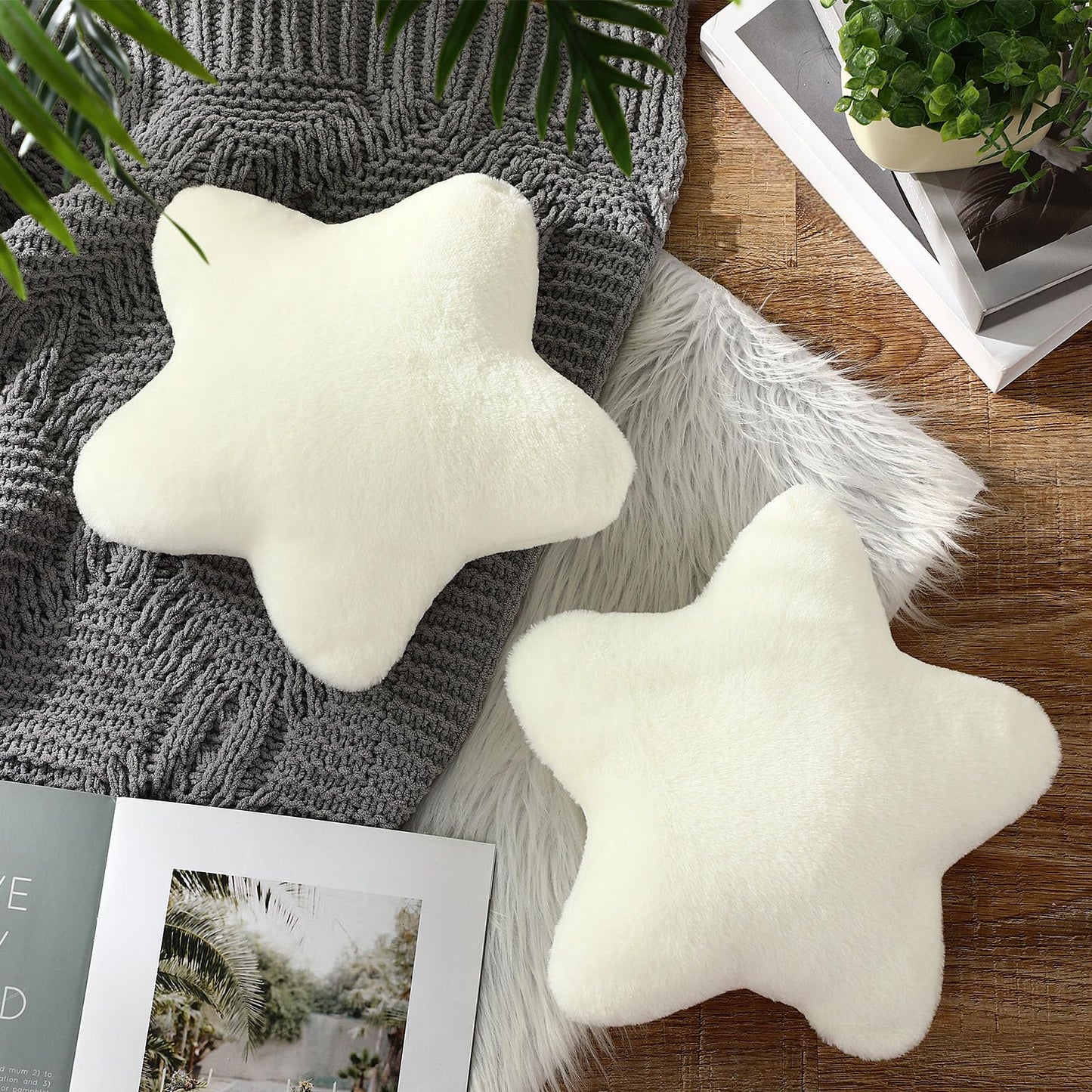 Beeveer 2 Pcs 11 Inch Star Pillow Decorative Star Shaped Throw Pillow Gift Cute Aesthetic Soft Plush Floor Cushions Room Decor for Bedroom Living Room Sofa Bed(Beige)