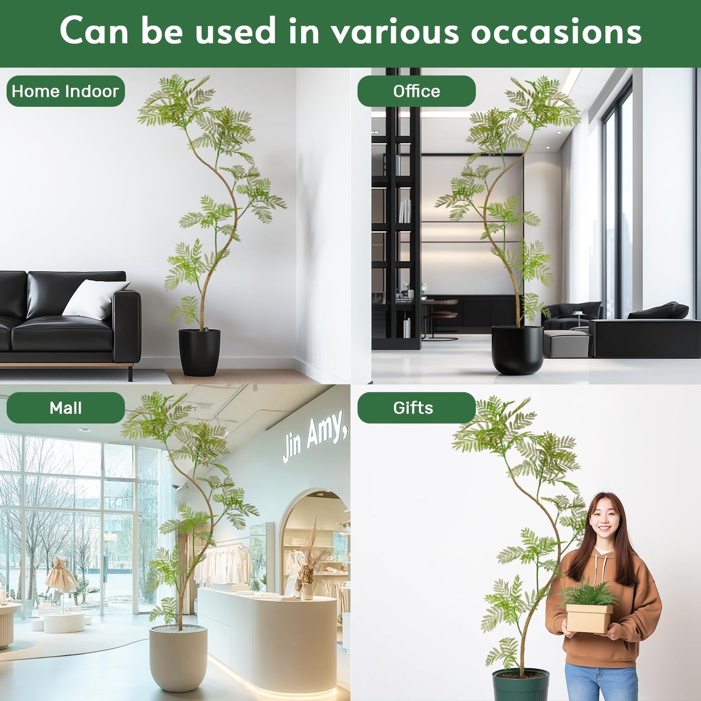 Bailikang 7.9FT Artificial Tree Fake Jacaranda Tree,Faux Tall Tree Lifelike Green Leaves Large Plants Indoor Fake Trees for Home Decor