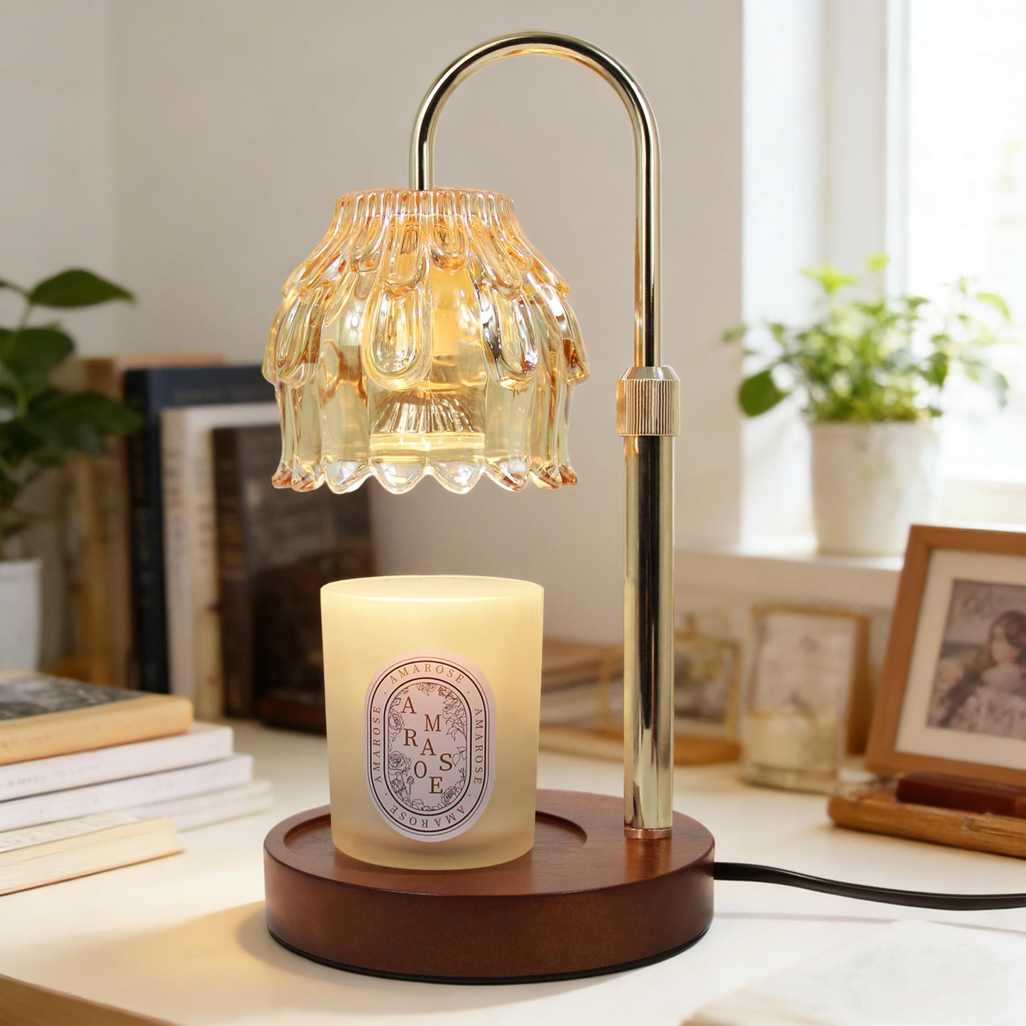 Flower Candle Warmer Lamp with Timer Dimmer, Adjustable Height, Birthday Housewarming Gifts for Women Mom, New Home Bedroom Livingroom Decor, Gold Wax Melt Warmer for Scented Jar with 2 Bulbs