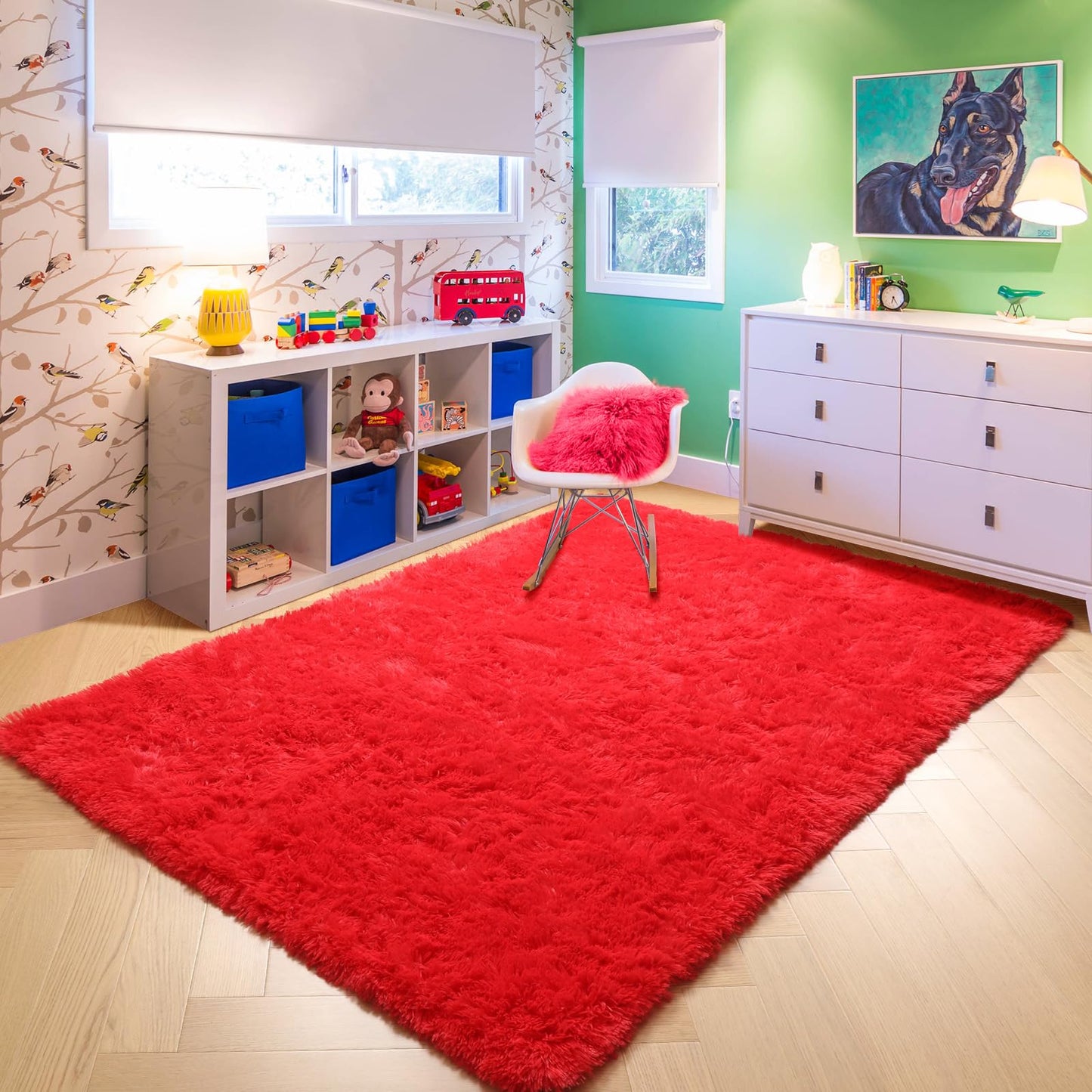Red Rug for Bedroom Living Room Decor, Red Carpet, Christmas Rug 4x6, Fluffy Shaggy Fuzzy Furry Throw Area Rugs for Kids Room Preppy Dorm Nursery Classroom, Scarlet Cute Shag Plush Rugs for Teen Boys