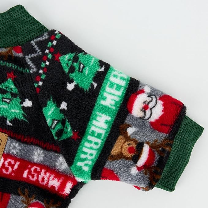 XPUDAC Christmas Dog Pajamas Fleece Dog Sweater Holiday Pet Outfit for Small Medium Dogs Girl Boy Puppy Clothes Onesie, S
