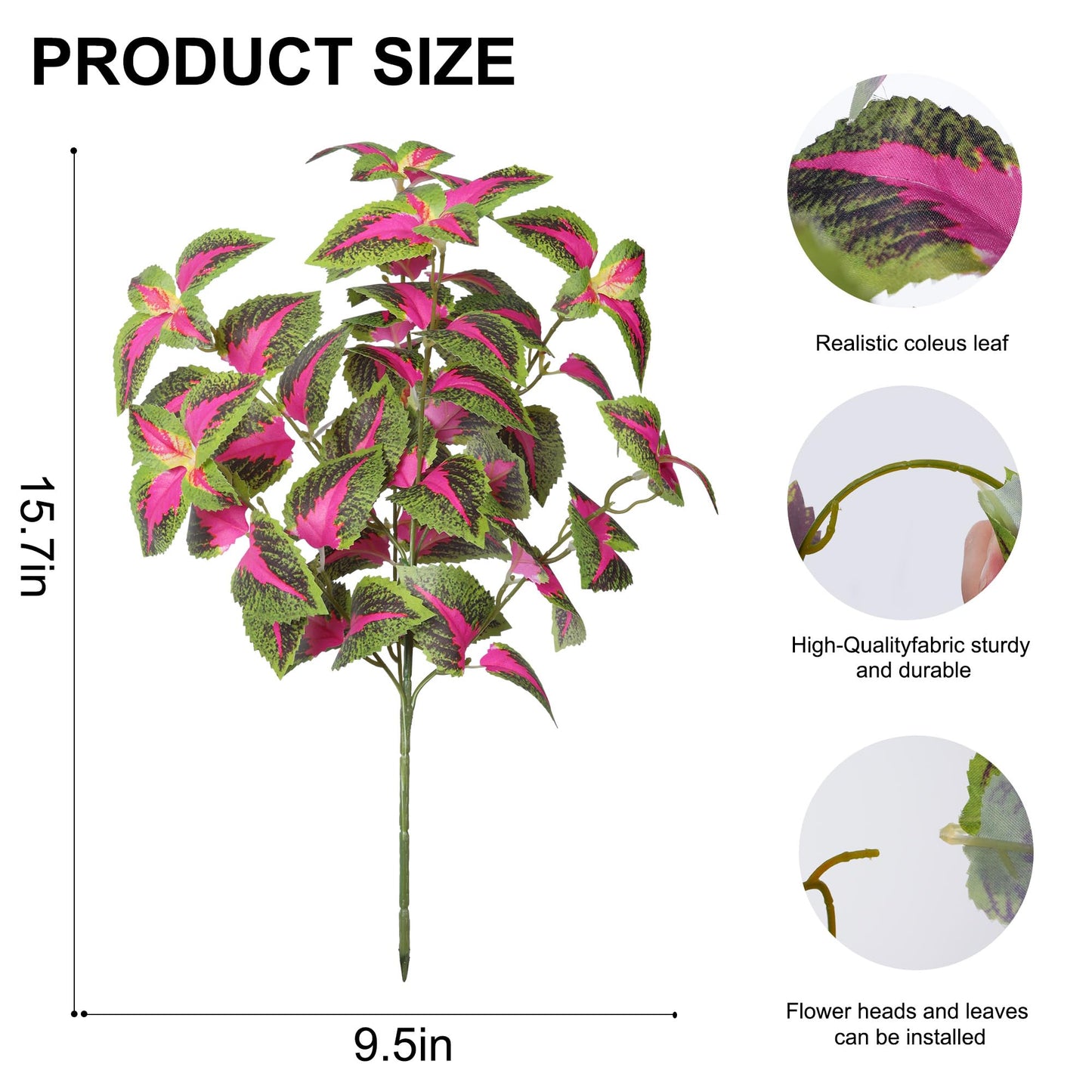 florisso Artificial Greenery Plants Outdoor, 5 Pcs Faux Coleus Plants UV Resistant Silk Plants with Stems, Fake Plants for Outside Garden Patio Hanging Planter Pathway Front Porch Decoration(Red)