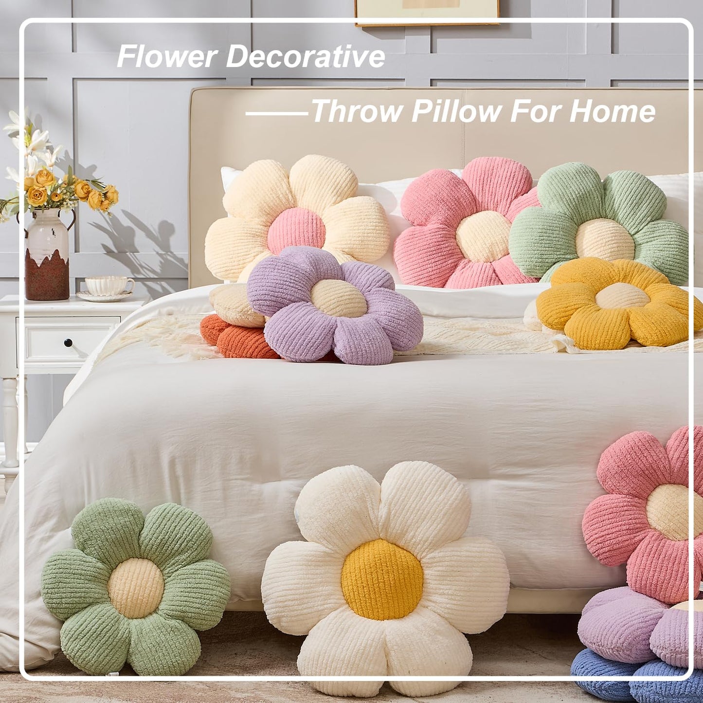XIAIJIA Flower Pillow Shaped Pillow Cushion Decorative Daisy Pillow for Bed Cute Throw Pillow Flower Floor Pillow Soft Seat Cushion Yellow Cushion 19.6"