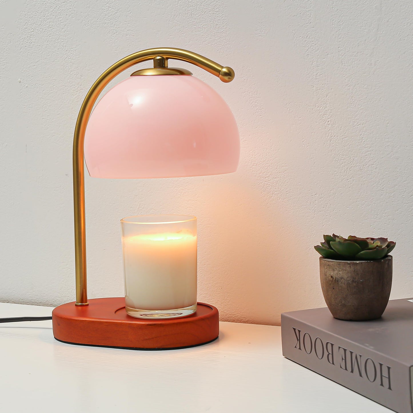 FCTWAKS Mid Century Pink Glass Candle Warmer Lamp with Timer & Dimmer, Mothers Day Birthday Gifts for Women Mom, House Warming Gifts New Home, Wax Warmer Lamp for Bedroom Decor with 2 Bulbs