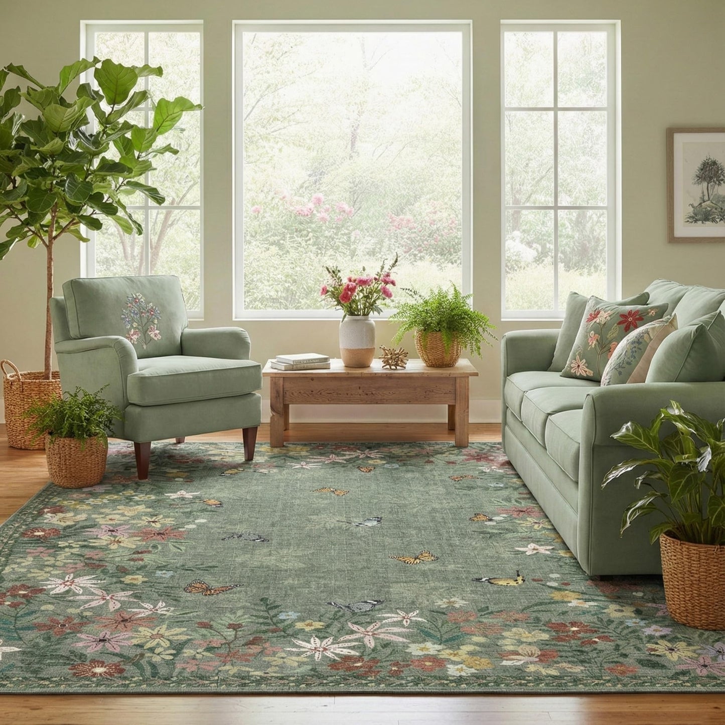 KUEAO Area Rugs 8x10 Rugs for Living Room, Machine Washable Green Rugs for Bedroom Large Area Rug Living Room Rug Non Slip Rug Carpet for Dining Nursery