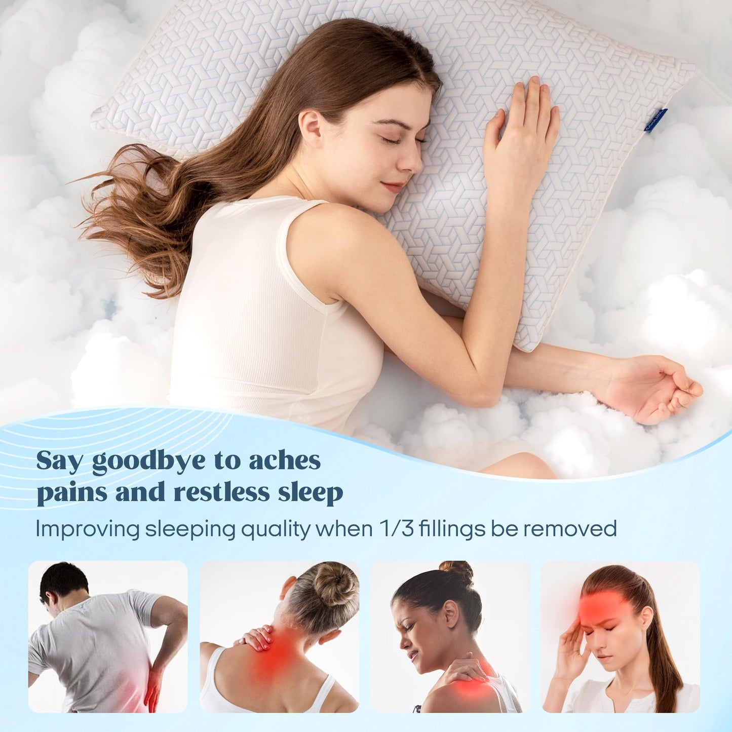 puredown® Cooling Pillows Queen Size Set of 2, Memory Foam Pillows Adjustable Firm Bed Pillows for Sleeping, Cool Pillow for Hot Sleepers with Zipper Removable Pillow Cover