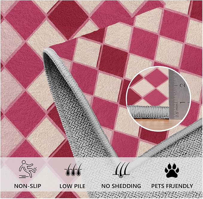 Plaid Rug, Soft Ultra Soft Faux Wool Rhombus Geometric Rugs, Indoor Floor Mats Carpet, Non Slip&Non-Shedding Low Pile Washable Rugs, Modern Red 4x5 Area Rug for Bedroom Home Decor