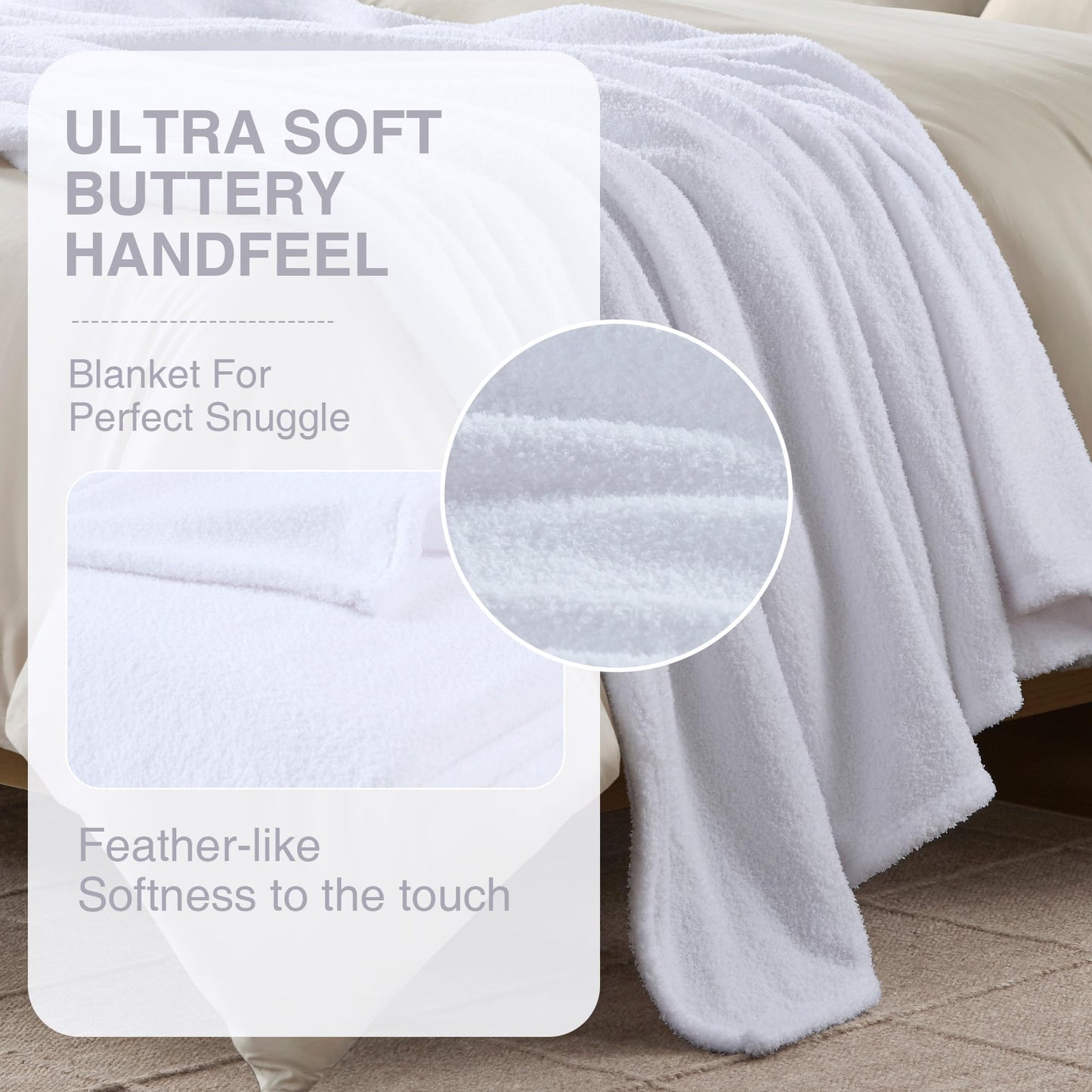 Madison Park Fuzzy Knit Blanket Dream Soft Blanket Cozy Breathable Cover Luxrurious Feathersoft Feel, All Seasons Lightweight Bedding for Summer Cover for Bed, Couch & Sofa, Full/Queen, White