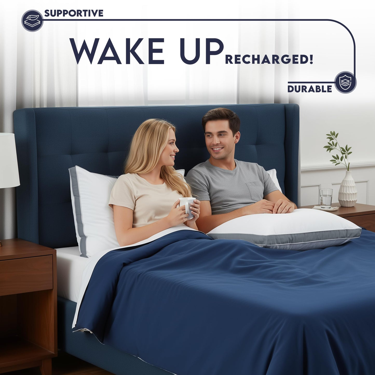 Utopia Bedding Bed Pillows for Sleeping Queen Size (Grey), Set of 2, Soft & Fluffy Pillow with Down Alternative Filling, Cooling, Hotel Quality, Gusseted Pillow for Back, Stomach or Side Sleepers