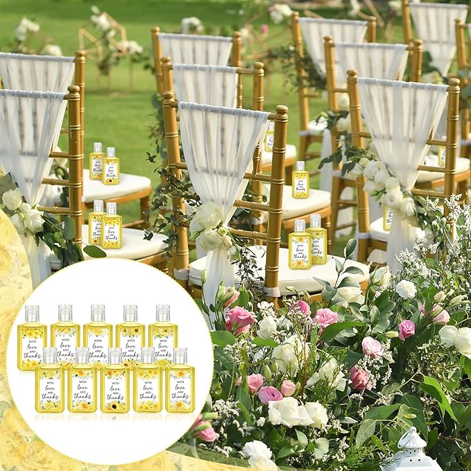 50 Pcs Golden Flower Mini Hand Sanitizer Bulk Thank You Gift Favors Small Hand Sanitizer for Guest 1fl oz Travel Size Hand Soap Gift for Wedding and Baby Shower Supplies