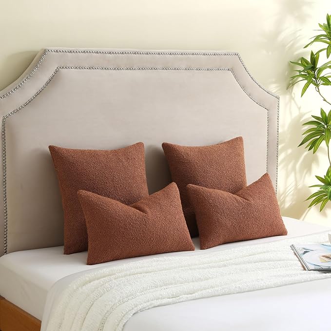 FUTEI Pack of 2 Rust Decorative Throw Pillow Covers 16x16 Inch Soft Cozy Solid Boucle Textured Cushion Case,Modern Home Decor for Couch Bed Living Room