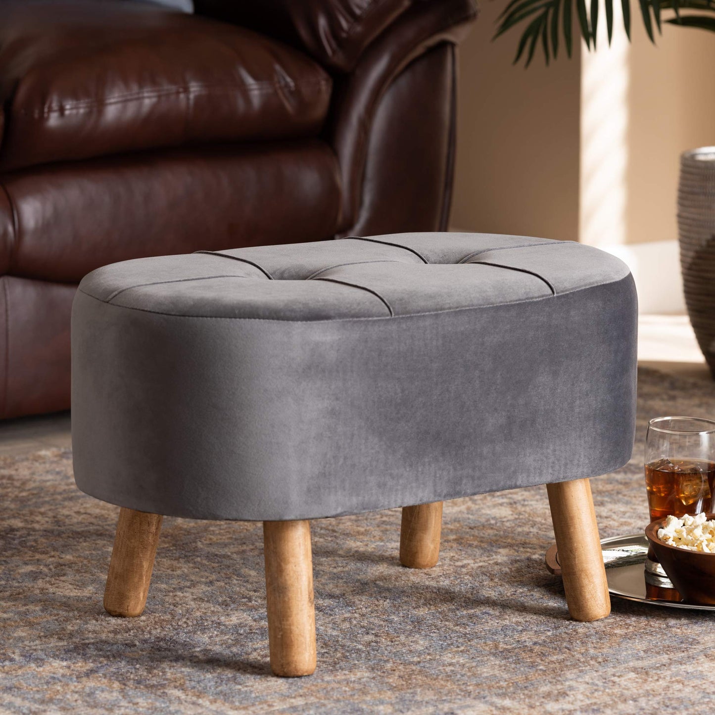 Baxton Studio Ottomans, Grey/Natural