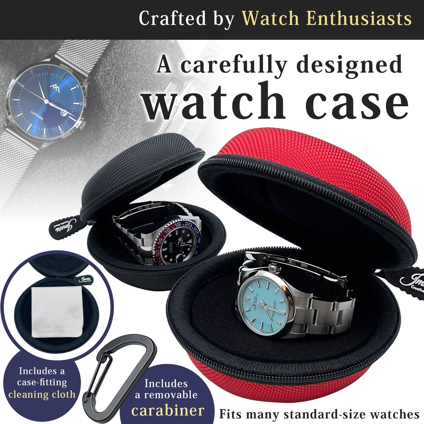JMARS Watch Travel Case, Shock-Tested Single Watch Case for Wristwatches & Smart Watches, Black